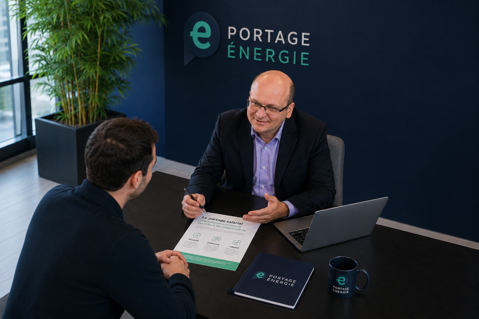 Consultant travaillant sur ordinateur portable en portage salarial à Massy